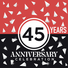 Celebrating 45th years anniversary logo design with red and black background.