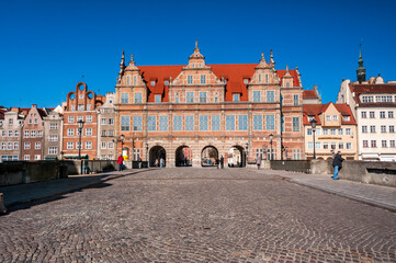 Green gate in Gdansk, Pomeranian Voivodeship, Poland.