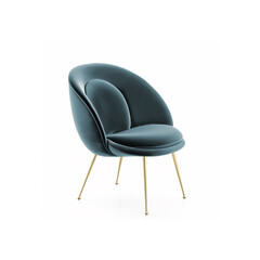 3d rendering of an Isolated blue velvet modern chair	