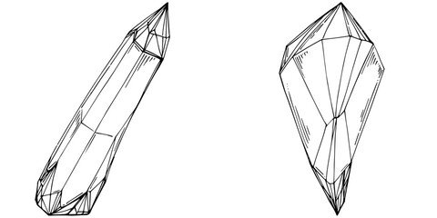 Cristal vector illustration. Abstract modern geometric objects with diamond shapes, crystals. Black and white hand draw.