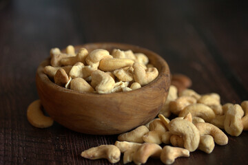 cashew in a wooden bowl