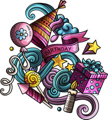 Happy Birthday detailed cartoon illustration