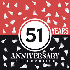 Celebrating 51st  years anniversary logo design with red and black background.