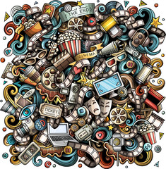 Fototapeta premium Cinema doodle funny cartoon background