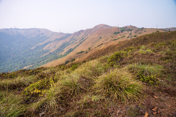 beautiful view of Western ghats mountain range seen from Devarmane Peak, Karnataka, India.