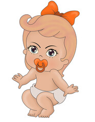 baby cartoon Sticker t-shirt cloth mug design Baby illustration child with eyes character cute little kid in diaper happy childhood small little vector babies newborn