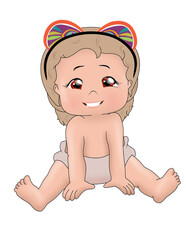 child in a cap Sticker t-shirt cloth mug design Baby illustration child with eyes character cute little kid in diaper happy childhood small little vector babies newborn