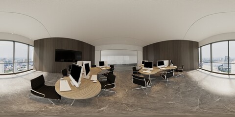 3d illustration spherical 360 degrees, a panorama of the room and interior design. office (3D rendering)