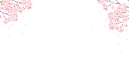 桜の花の背景フレーム素材。フラットなベクターイラスト。Full bloom cherry blossoms. Flat designed vector background frame illustration.	