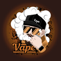 Guy in a black cap smokes a vape vector illustration