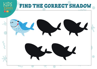 Find the correct shadow for cute cartoon shark educational preschool kids mini game
