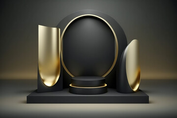 3D background, podium display, natural, black banner backdrop with light and shadow, product promotion beauty cosmetic