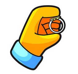 illustration of a hand holding a ring. ilustrasi kartun simbol hari valentine dan cinta. dengan background putih