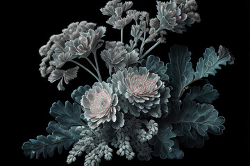 Dusty Miller Flowers, Illustration, Generative AI