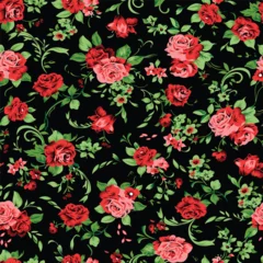 Foto op Canvas vector rose flower seamless pattern on black background, textile floral pattern print design © ONLY DESIGNZ