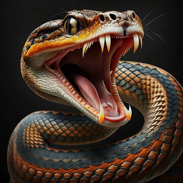 Angry snake showing its teeth. Generative AI.