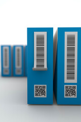Label with bar code. 3d render for pharma industry