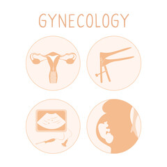 Gynecology icon set. Linear simple illustration woman health check-up. Female doctor signs. Vector