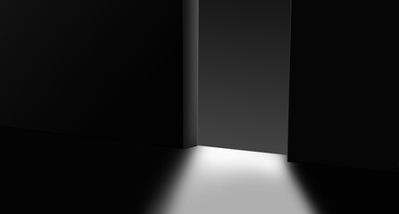 Abstract dark background with hole and reflections 3D rendering 