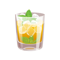 Cocktail "Mint julep".Classic alcoholic cocktail with bourbon, mint, ice.Vector illustration.