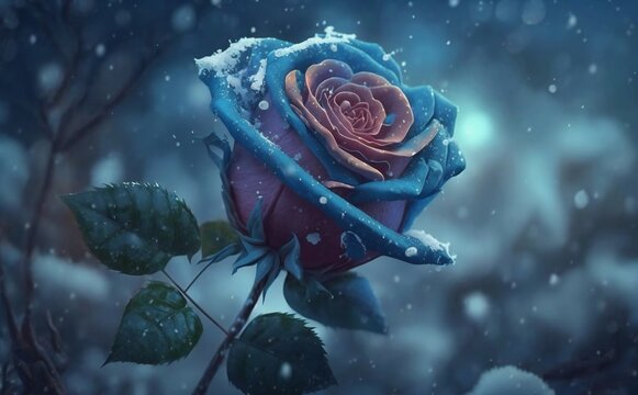 Blue rose in the snow - Generative Ai