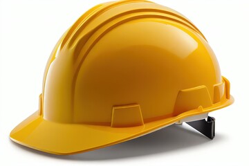 Modern yellow hard hat protective safety helmet with drop shadow isolated. Generative AI.