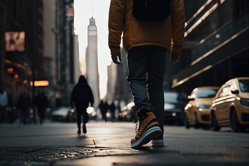 Pacing the City Streets: The Busy Rhythm of Feet Walking. Generative AI.