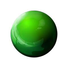 Sphere with reflected light, green ball. Mock up of round the realistic glossy object, orb icon. Design geometric shape, figure circle form. Isolated, png