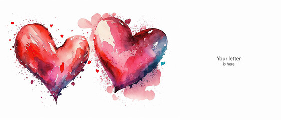 Two hearts painted in a watercolor style