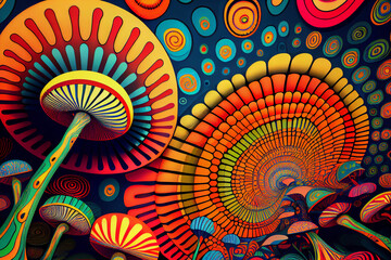colorful mushroom illustration psychedelic background created by generative ai