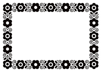 Polish decorative floral folk art rectangle 5x7 format frame vector design in black and white, perfect for greeting card or wedding invitation
	