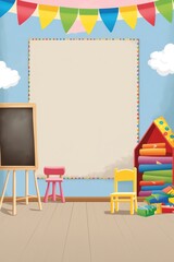 Kindergarten or preschool colorful banner with empty copy space background