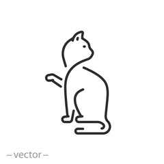 cat icon, pet silhouette, home animal, line symbol on white background - editable stroke vector illustration eps10