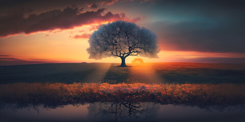 Naklejka na ściany i meble tree in the sunset