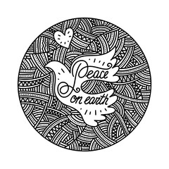 Christmas vector illustration. A hand-drawn dove, and the inscription 