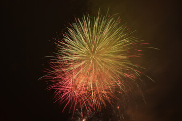 Fototapeta premium Beautiful fireworks exploded in the sky in china at night. Chinese New Year and Lantern Festival Festival celebration.