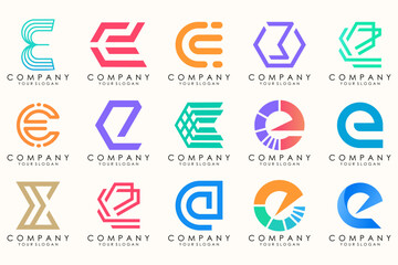 Abstract logos mega collection with letters E. Geometrical abstract logos