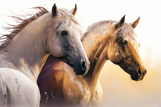 Portrait image of two horses