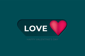 Love Logo as On Off Realistic Heart Shape Style Toggle Switch Button with Happy Valentines Day Lettering Creative Concept - Red on Turquoise Background - Gradient Graphic Design