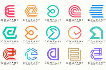 Abstract logos mega collection with letters E. Geometrical abstract logos