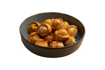 Fried Russian dumplings in a plate. Transparent.