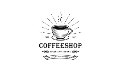 Coffee logo, vintage coffee logo, coffee shop logo, cafe logo, hot coffee, coffee drinks, black coffee, coffee bean, coffee cup, retro vintage coffee logo design vector illustration template