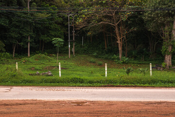 Empty countryside road, side view on the island of Ko Lanta in Thailand