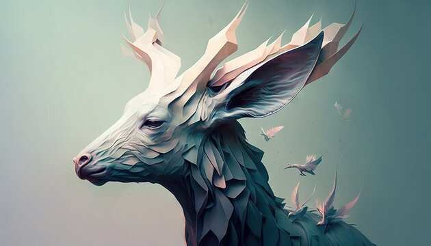 Abstract animal Elk,Deer, gazelle-like creature illustration background in pastel colors generative ai.