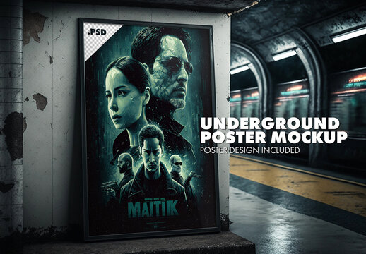Underground metro poster design mockup