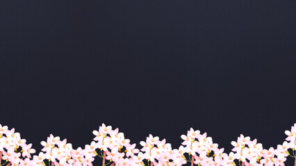 夜桜の背景フレーム素材。水彩風イラスト。Full bloom cherry blossoms at night. Watercolor style background frame illustration.	