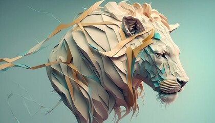 Lion animal abstract illustration minimalistic geometric background generative ai in pastel colors