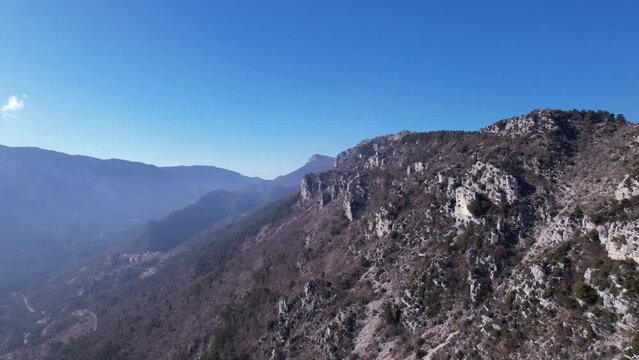 Mountain ridge in the alps in the Esteron valley in France from drone