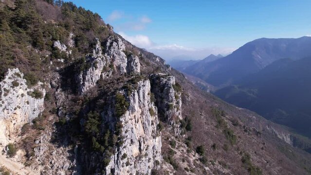 Drone shot of the alps mountains in the Esteron valley