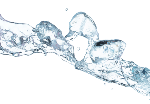 Ice Cubes explosion flying, crystal clear ice wave floating, fall down in air. Ice Brick block cube is frozen water healthy thirsty. White background Isolated high speed shutter, freeze stop motion